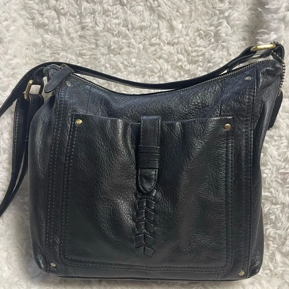 Great American Leather work black medium shoulder/crossbody bag brass hardwares